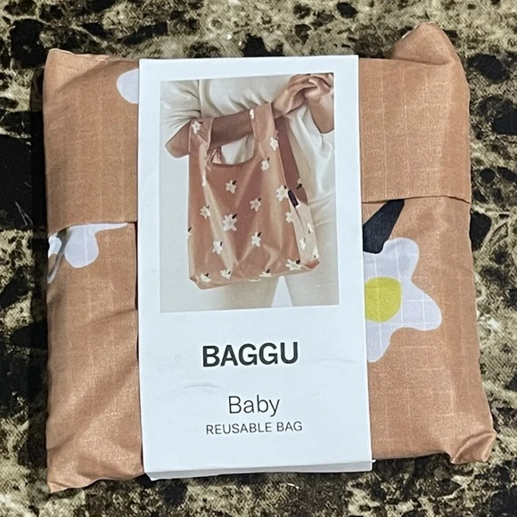 BAGGU Baby Eco Friendly Bag Brown Daisy Discontinued Print NWT - Picture 2 of 6